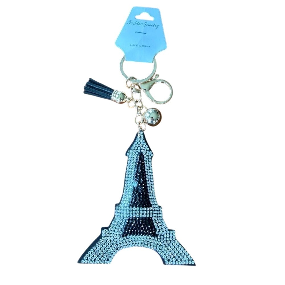 Black & silver rhinestone‎ Eiffel Tower keychain purse bag accessory